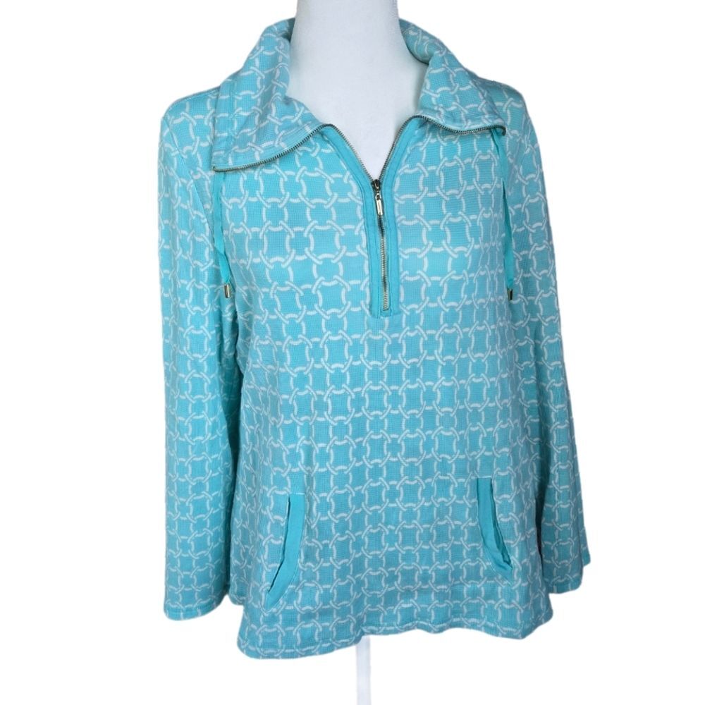 Charter Club Weekend Womens Size XL Blue Turtleneck Half Zip 100% Cotton